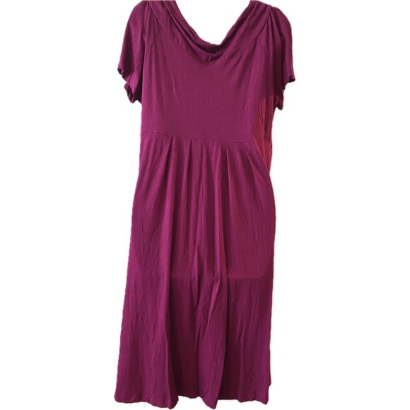 Caite Raspberry Floral Embroidery Rayon Spandex Cowl Neck Dress - Picture 4 of 12